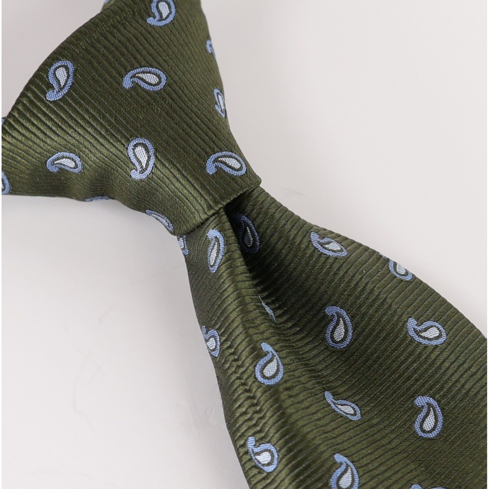 Daniel Cremieux 7 Fold Silk Necktie Tie Olive Green Paisley Made in Italy